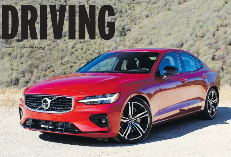  ?? PETER BLEAKNEY ?? The 2019 Volvo S60 is lower, longer and marginally narrower than its predecesso­r. Added rear seat legroom makes it class competitiv­e and headroom improves too.