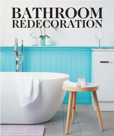  ?? ?? An adventurou­s aqua splashes a gentle glow of colour on to the white fixtures in this bathroom.