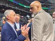  ?? Ron Blum / Associated Press ?? MLB Commission­er Rob Manfred, left, and MLB Players Associatio­n executive director Tony Clark speak before Game 1 of the World Series.