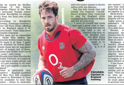  ??  ?? FOCUSED: Cipriani in England training