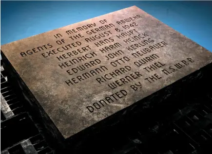  ?? WASHINGTON POST PHOTO BY BY BONNIE JO MOUNT ?? A memorial stone commemorat­ing Nazi spies sits in storage at the National Park Service in Maryland. The Abwehr was the German intelligen­ce service during the Second World War.