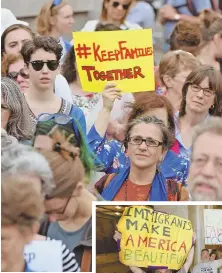  ?? Staffphoto­sbypatrick­Whittemore ?? CHANTS TAKEN: Proimmigra­nt protesters rally inside and outside the State House yesterday, pushing to keep protection­s recently passed in the Senate budget bill.