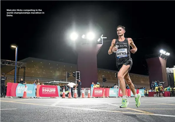  ??  ?? Malcolm Hicks competing in the world championsh­ips marathon in Doha.