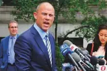  ?? AP ?? Michael Avenatti, attorney for porn actress Stormy Daniels, talks to the media after a Federal Court hearing.