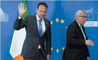  ??  ?? Irish Prime Minister Leo Varadkar and European Commission President Jean-Claude Juncker at a summit of the EU, Brussels, June 2017