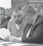  ?? ROBERT MCGRAW/GAZETTE, USA TODAY NETWORK ?? George “Billy” Wagner talks with his attorney Mark Collins before his plea to Judge Randy Deering at the Pike County Courthouse in 2018, in Waverly.