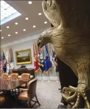  ?? The Associated Press ?? A statue of an eagle is seen in the newly renovated Roosevelt Room.
