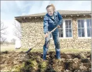  ?? COURTESY PHOTO ?? Almeter is working hard in the garden, spreading mushroom compost to prepare a spot for success. Almeter, the New Bethel School Preservati­on president, will once again host a Victory Garden this year. Veggies will be used for teaching canning classes.