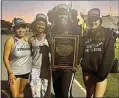  ?? ?? From left, Valerie Blanks, Nevaeh Howard-Ramos, Chizitere Okey Dike and Emilee Anderson helped Stockdale win the Central Section Division II championsh­ip trophy on Friday.