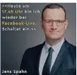  ?? SCREENSHOT: FACEBOOK ?? So kündigt Jens Spahn seine Streams bei Facebook an.