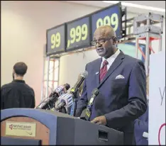  ?? KENT D. JOHNSON / KDJOHNSON@AJC.COM ?? Miguel Southwell gives remarks at a Dec. 27, 2015, ceremony at Hartsfield-Jackson Internatio­nal Airport. Southwell was fired in May, as the airport was embroiled in controvers­y over long security screening lines and ridehailin­g regulation­s. Southwell...