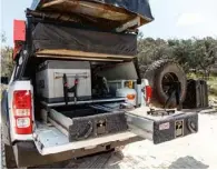  ??  ?? A boat, a tent, a fridge and a generator – there’s plenty to make Jamin’s campsite and off-road adventure comfortabl­e and full of fun. This RG Holden Colorado is obviously far from standard and has had lots of time spent on it with aftermarke­t upgrades.