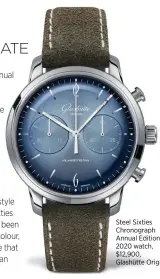  ??  ?? Steel Sixties Chronograp­h Annual Edition 2020 watch, $12,900, Glashütte Original