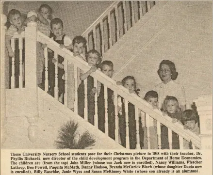  ?? CONTRIBUTE­D ?? This newspaper clipping shows the students of the University Nursery School at Christmas in 1948. Of note, Brenda Balch’s name is misspelled in the original photo caption. Consider this a belated correction.