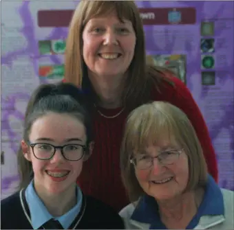  ??  ?? Young scientist Sorcha McGeown, with Ms O’Regan and principal Mrs Mulvihill.