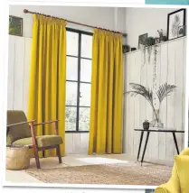  ??  ?? Chroma curtains – mustard, from £95-£160, Clarissa Hulse (furniture and decos, stylist’s own)
Pom pom trim fleece throw blanket, £10, Matalan