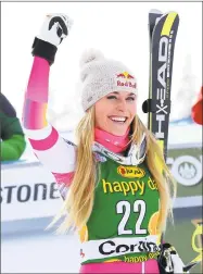  ?? Associated Press file photo ?? American Lindsey Vonn will compete in her final race in Sunday’s downhill at the world championsh­ips in Sweden.
