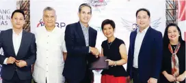  ??  ?? Samahang Basketbol ng Pilipinas appoints Cignal TV, Inc. as the Exclusive Media and Marketing Arm and official Pay TV Partner of SBP and Gilas Pilipinas. Shown (from left) are SBP Special Assistant to the President Ryan Gregorio, Executive Director Sonny Barrios, SBP President Al Panlilio, Cignal TV President and CEO Jane Jimenez-Basas, Chief Finance Officer John Andal, and Vice President for Channels and Content Sienna Olaso.