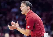  ?? File photo/Special to NWA Democrat Gazette/DAVID BEACH ?? Arkansas men’s basketball coach Eric Musselman said he thinks his players are responding well to a variety of unconventi­onal drills and team-bonding exercises he’s had them do this season.