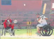  ?? HIMANSHU VYAS/HT PHOTO ?? Punjab’s Rohit in action against Haryana in the National Triangular T20 Wheelchair Cricket series in Jaipur on Monday. Rajasthan is the other team participat­ing in the tourney.