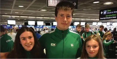  ??  ?? Róisín O’Reilly, Gergely Pap and Aisling Kelly, Wexford’s trio who represente­d Ireland in Glasgow last weekend.