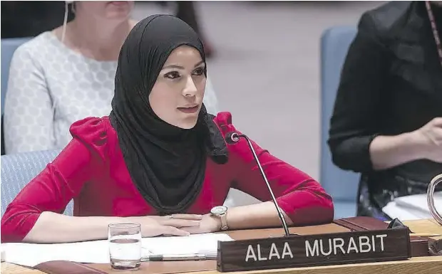  ?? SUPPLIED ?? Dr. Alaa Murabit, a 27-year- old commission­er on health employment for the United Nations, was the sixth of 11 children raised in Canada. At age 15, Murabit moved with her family to the prohibitiv­e society of Libya, where she experience­d gender bias...