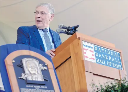  ?? HANS PENNINK / THE ASSOCIATED PRESS ?? “It was painful, very painful, I don’t want to minimize it,” Selig said of the 1994 aborted baseball season on Saturday in Cooperstow­n, N.Y. “But it was the eighth work stoppage, and the system was broken.”