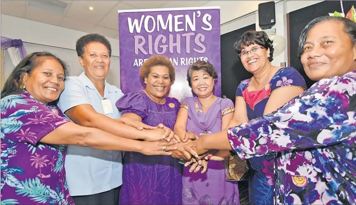  ?? Picture: FT FILE ?? We are one .... Ruiti Tawanang (left), Olivia Pa, Selina Tuidravu, Dr Maria Doton, Emily Whippy and Tiuata Burentau during the 2017 Internatio­nal Women’s Day celebratio­n at Holiday Inn.