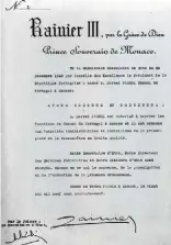  ?? (Repro Archives du Palais princier) ?? La toute première ordonnance signée par le prince Rainier III.