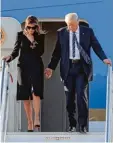  ?? Foto: Medichini/ap, dpa ?? Dienstag in Rom. Die Frisur sitzt. Aber Melania Trump will die Hand ihres Man nes nicht nehmen.