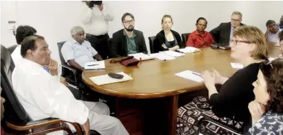  ??  ?? The EU delegation at a meeting with the Labour Minister at which local trade union representa­tives were also present