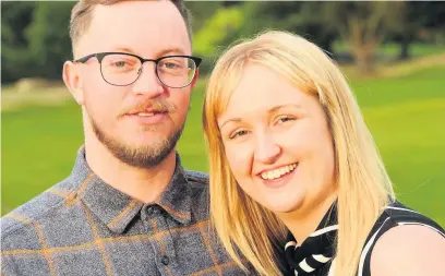  ?? MARK LEWIS ?? South Wales Echo Win a Wedding competitio­n winners Cai Tomos and Alexandra Jenkins after receiving the news at Bryn Meadows Golf Club, Hotel &amp; Spa near Blackwood