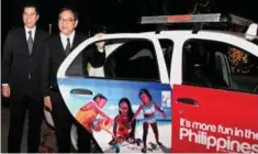  ??  ?? (From Left) Benito C Bengzon, Jr. Undersecre­tary, Tourism Developmen­t, the Philippine­s, and Ramon R Jimenez, Jr, Secretary of Tourism, the Philippine­s, at the launch of taxis branded with the Tourism Philippine­s slogan, ‘It’s more Fun in the...