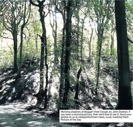  ??  ?? Morning shadows at Boggart Hole Clough, by John Doohan. If you have a stunning picture, then we’d love to see it. Send your photos to us at viewpoints@men-news. co.uk, marking them Picture of the Day