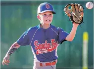  ?? JIM WEBER THE NEW MEXICAN ?? Santa Fe All-Stars short stop Bode Mack snags an infield line drive for an out at first during Monday’s tournament game in Albuquerqu­e.