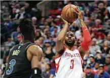  ?? Ronald Martinez / Getty Images ?? Guard Chris Paul (3) helped the Rockets compensate for James Harden’s absence by scoring 24 points and dishing out 12 assists.