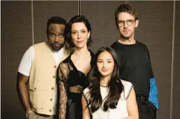  ?? MATT LICARI/INVISION ?? Brian Tyree Henry, from left, Rebecca Hall, Kaylee Hottle and Dan Stevens, seen March 18 in New York, are the human stars of filmmaker Adam Wingard’s “Godzilla x Kong: The New Empire.”