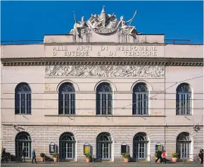  ??  ?? The Teatro Argentina is where the world premiere of Rossini’s Barber of Seville took place in 1816; inset, a caricature of Rossini