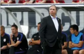  ?? DAVID ZALUBOWSKI — THE ASSOCIATED PRESS ?? U.S. coach Bruce Arena watches during the first half of the team’s qualifying match against Trinidad & Tobago on Thursday in Commerce City, Colo.