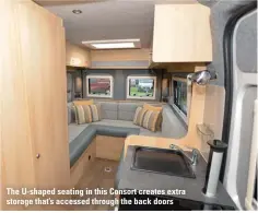  ??  ?? The U-shaped seating in this Consort creates extra storage that’s accessed through the back doors