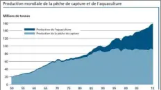  ??  ?? L’aquacultur­e continue son étonnante croissance et dépasse même les pêches officielle­s. Pour l’essentiel, cette croissance se fait en Asie de l’est et en eau douce – avec notamment 23 millions de tonnes de poissons d’eau douce en Chine !