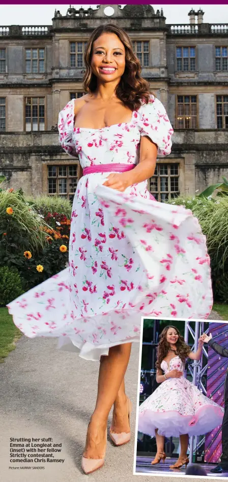  ??  ?? Strutting her stuff: Emma at Longleat and (inset) with her fellow Strictly contestant, comedian Chris Ramsey Picture: MURRAY SANDERS