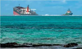  ??  ?? The MV Wakashio ran aground almost three weeks ago while carrying more than 4,000 tonnes of heavy oil, lubricants and diesel from China to Brazil. Photograph: Fabien Dubessay/ AFP/Getty