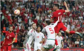  ?? Photograph: Murad Sezer/ReuJoe ?? Umut Nayir heads Turkey’s opening goal against Wales.