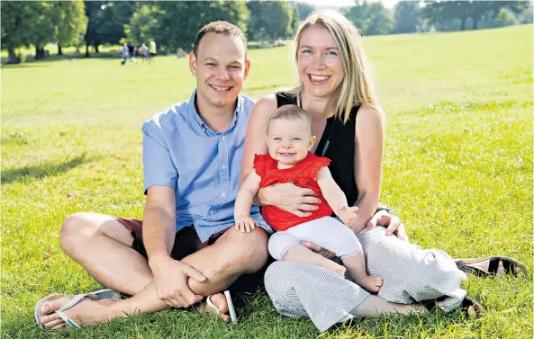  ??  ?? De-stressed: Chloe and husband Felipe, with their daughter, praise the benefits of hypnobirth­ing