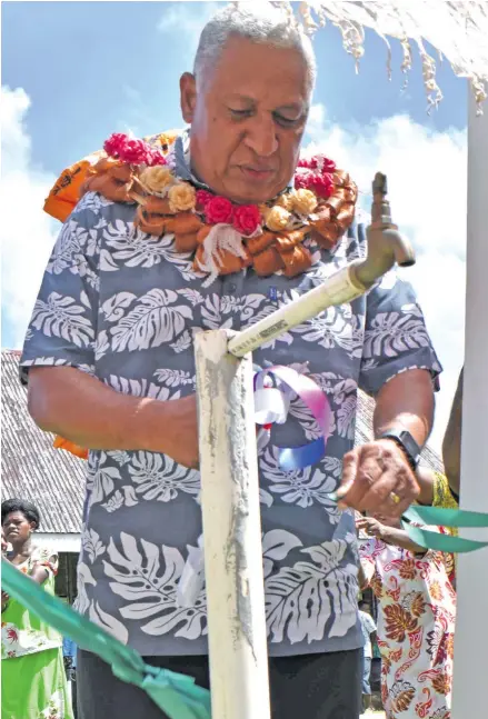  ?? Photo: Shratika Naidu ?? Prime Minister Voreqe Bainimaram­a during the commission­ing of the water project at Vuadomo Village in Cakaudrove Province on January 23, 2018.