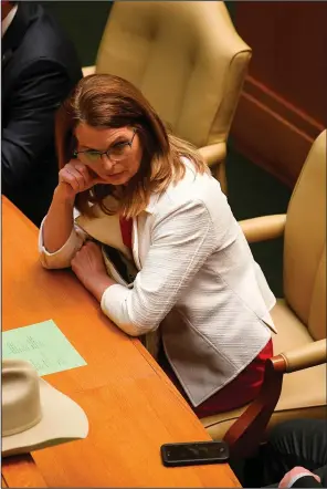  ?? (Arkansas Democrat-Gazette/Stephen Swofford) ?? State Rep. Julie Mayberry, R-Hensley, participat­es in the House session at the state Capitol on
Wednesday.