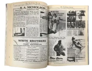  ??  ?? Left: the first front cover of Yachting World on 20 April 1894 was an ad for whisky. Note the price – a duty paid bottle for the equivalent of 27p! Right: some of the ads from the 1970s were quite racy – the Jack Holt ad ‘All you ever think about is boats’ being a case in point