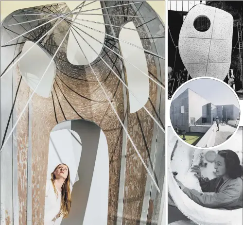  ?? MAINPICTUR­E:BRUCEROLLI­NSON ?? CREATIVE FORCE: Assistant Stephanie Edwards with Winged Figure part of the Barbara Hepworth collection at The Hepworth, Wakefield, and other examples of her work.