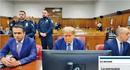  ?? (Ap) ?? In aula Il candidato presidente degli Usa, Donald Trump, 77 anni, ieri al processo per il caso Stormy Daniels